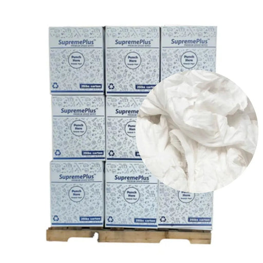 Recycled White Linen Mixed Material Cleaning Rags 675 lbs. Pallet - 27 x 25 lbs. Boxes - Wiping Hub