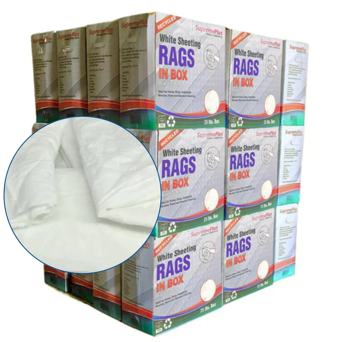 White Sheeting Rags - 1000 lbs. Pallet - 40 x 25 lbs. Compressed Boxes