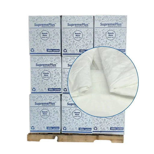 Recycled White Sheeting Cleaning Rags - 675 lbs. Pallet - 27 x 25 lbs. Boxes - Wiping Hub