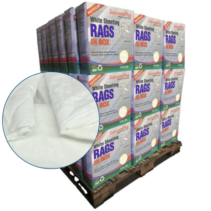 White Sheeting Rags - 960 lbs. Pallet - 96 x 10 lbs. Compressed Boxes