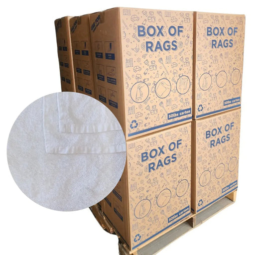 Bulk Full Size White Cleaning Towels - 20" x 40" - 600 lbs. Pallet - 12 x 50 lbs. Boxes - Wiping Hub