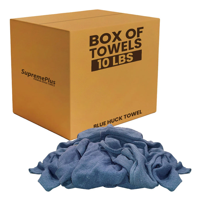 Recycled Blue Huck Cleaning Towels - 10 lbs. Box - Wiping Hub