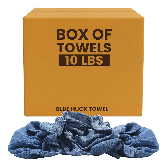 Recycled Blue Huck Cleaning Towels - 10 lbs. Box - Wiping Hub