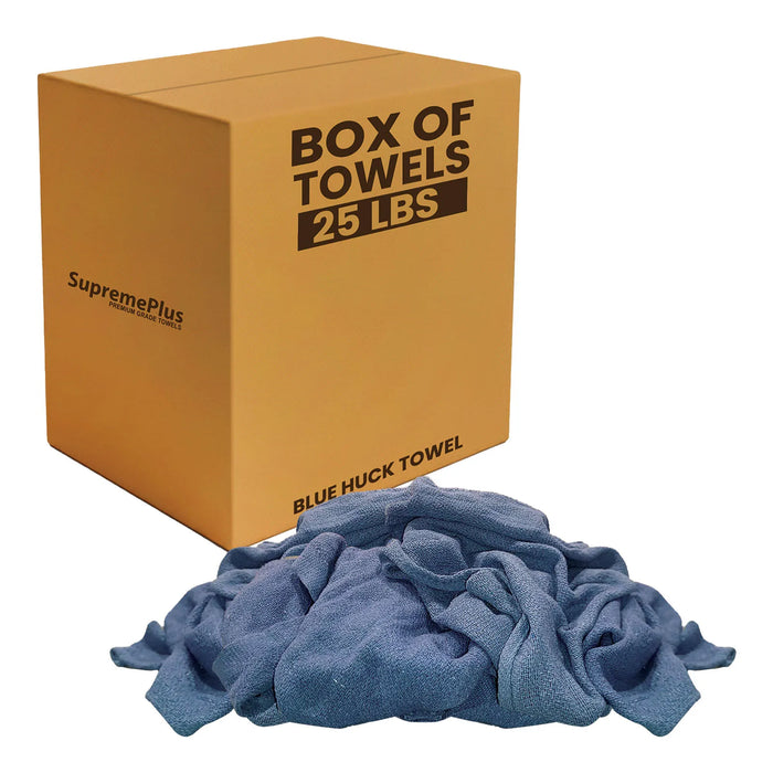 Recycled Blue Huck Cleaning Towels - 25 lbs. Box - Wiping Hub