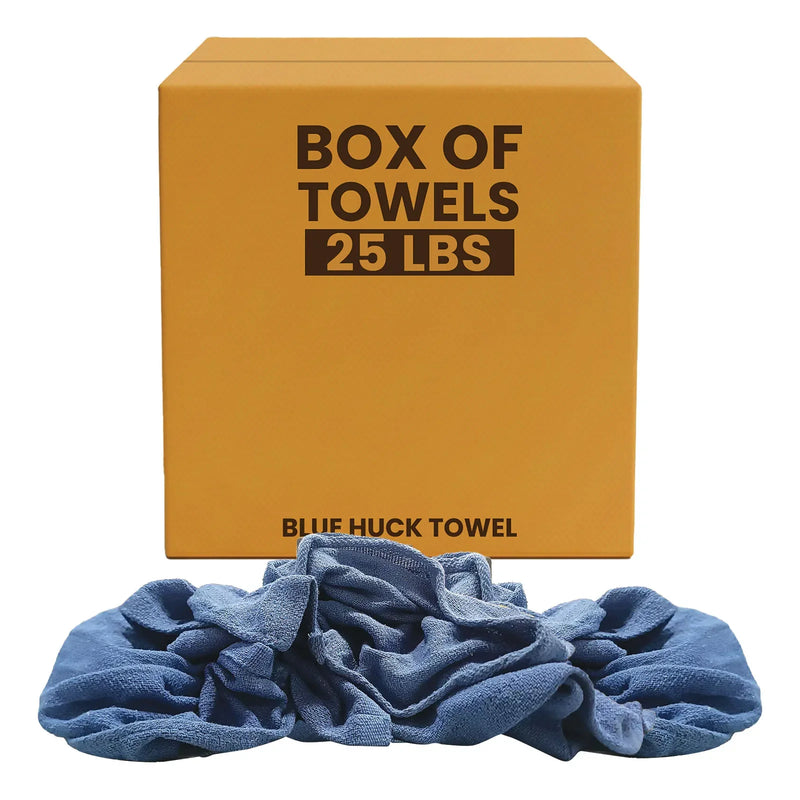 Recycled Blue Huck Cleaning Towels - 25 lbs. Box - Wiping Hub