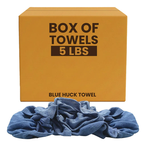 Recycled Blue Huck Cleaning Towels - 5 lbs. Box - Wiping Hub