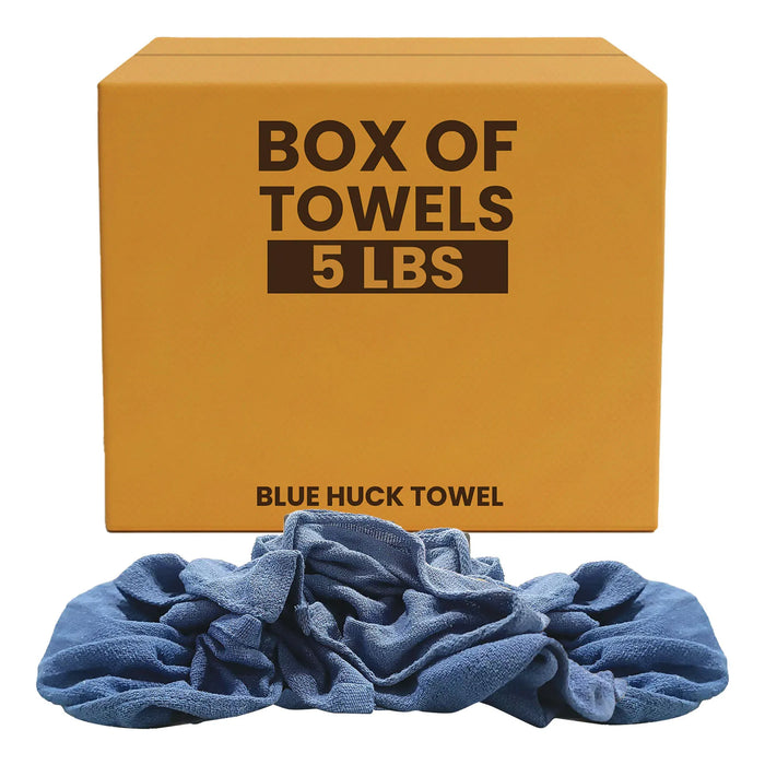 Recycled Blue Huck Cleaning Towels - 5 lbs. Box - Wiping Hub