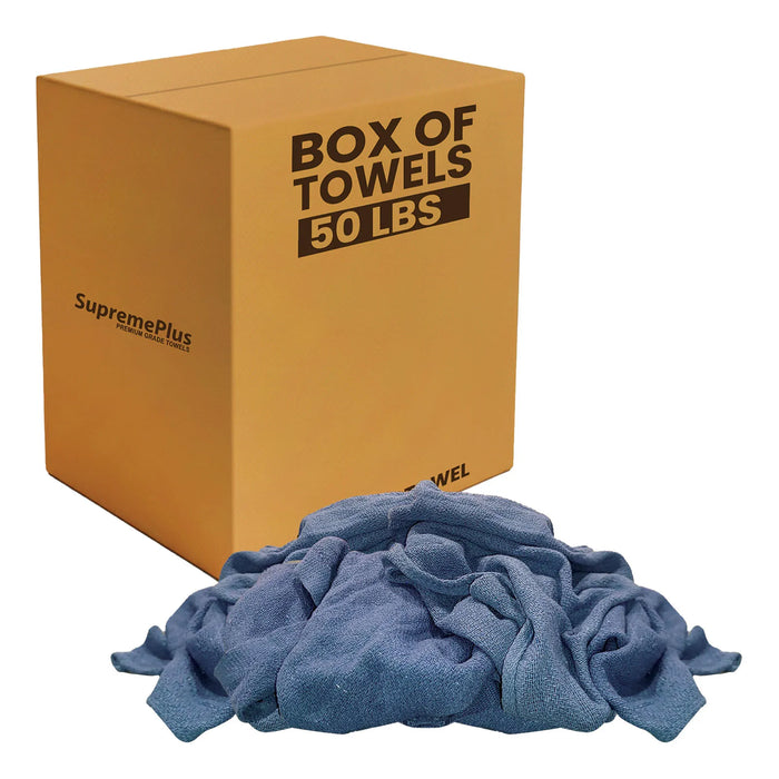 Recycled Blue Huck Cleaning Towels - 50 lbs. Box - Wiping Hub