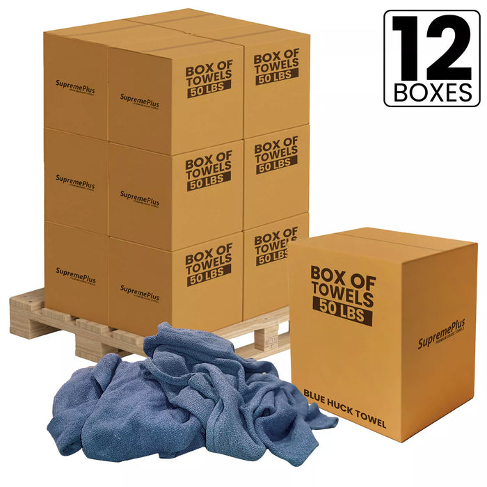 Recycled Blue Huck Cleaning Towels - 600 lbs. Pallet - 12 x 50 lbs. Boxes - Wiping Hub