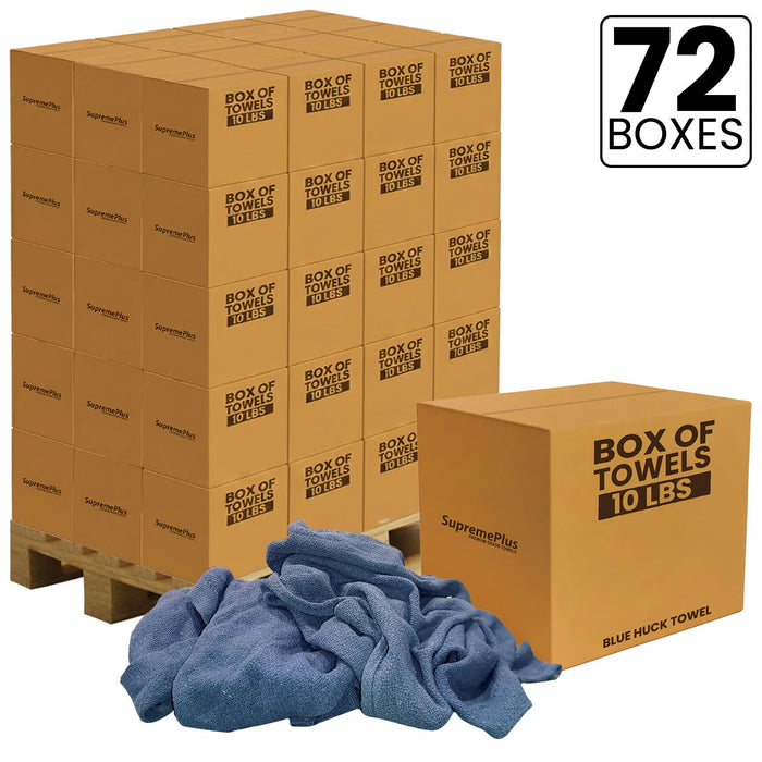 Recycled Blue Huck Cleaning Towels - 720 lbs. Pallet - 72 x 10 lbs. Boxes - Wiping Hub