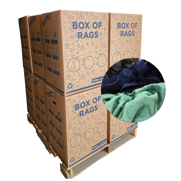Recycled Corduroy Material Cleaning Rags - 600 lbs. Pallet - 12 x 50 lbs. Boxes - Wiping Hub