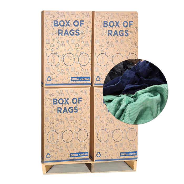 Corduroy Material Rags - 600 lbs. Pallet - 12 x 50 lbs. Boxes - Wiping Hub