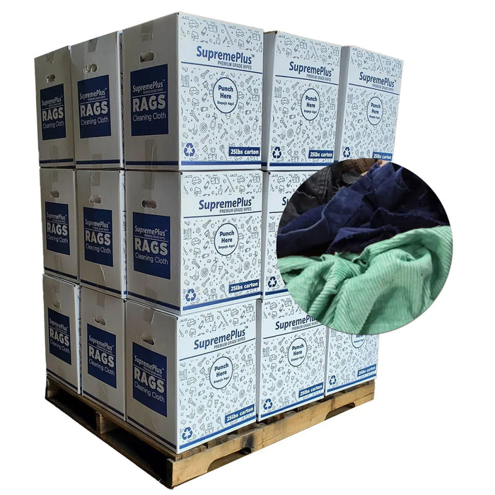 Recycled Corduroy Material Cleaning Rags - 675 lbs. Pallet - 27 x 25 lbs. Boxes - Wiping Hub