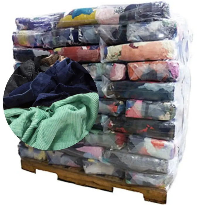 Recycled Corduroy Material Cleaning Rags - 960 lbs. Pallet - 96 x 10 lbs. Bags - Wiping Hub