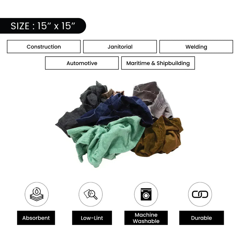Recycled Corduroy Material Cleaning Rags - 600 lbs. Pallet - 12 x 50 lbs. Boxes - Wiping Hub