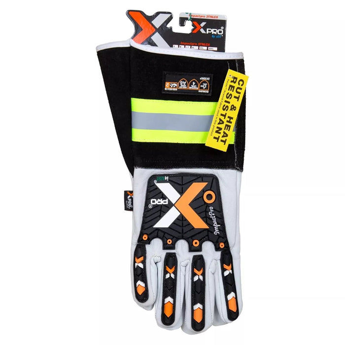 Cut & Impact Resistant Goatskin Leather Gloves with Extended HI-VIZ Black Cuff - White & Black - L, XL, 2XL - Wiping Hub