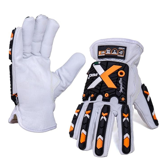 Cut & Impact Resistant Goatskin Leather Gloves - White & Black - L, XL, 2XL