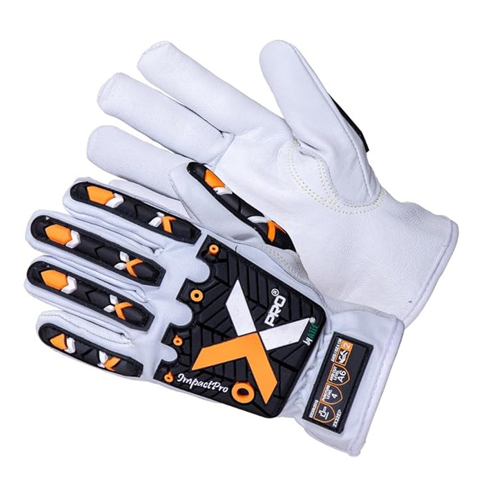 Cut & Impact Resistant Goatskin Leather Gloves - White & Black - L, XL, 2XL