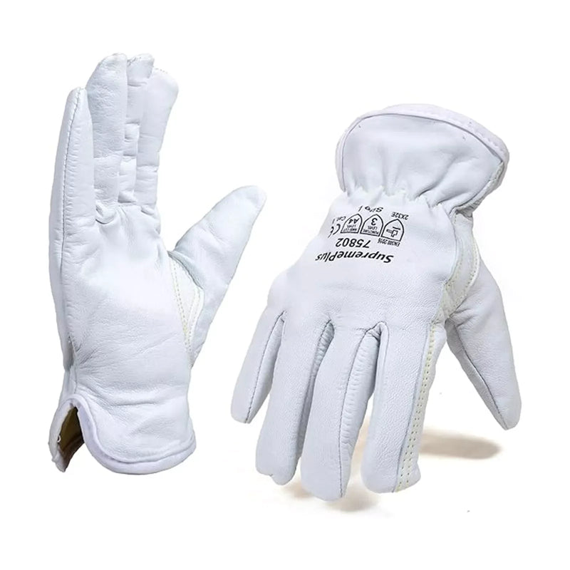Cut Resistant Goatskin Leather Driver Gloves - White - L, XL, 2XL - Wiping Hub
