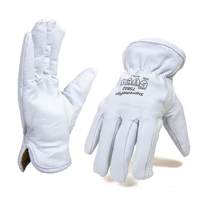 Cut Resistant Goatskin Leather Driver Gloves - White - L, XL, 2XL