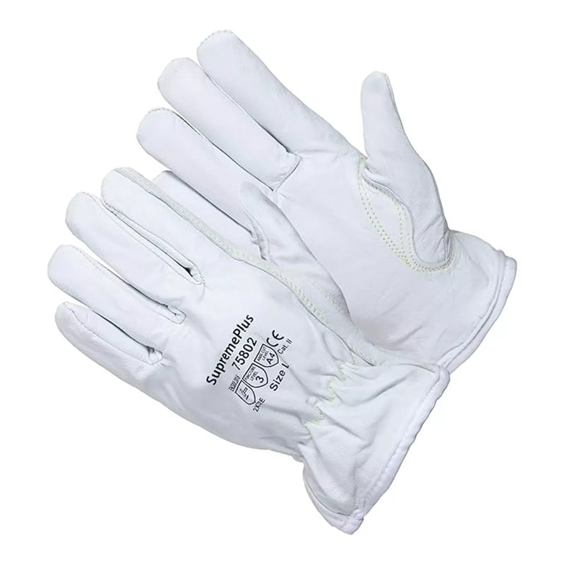 Cut Resistant Goatskin Leather Driver Gloves - White - L, XL, 2XL - Wiping Hub