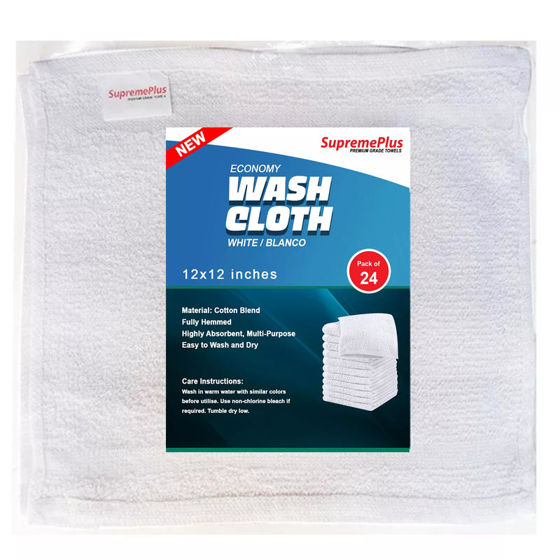 Economy White Wash Cloth Towels - 12" x 12"