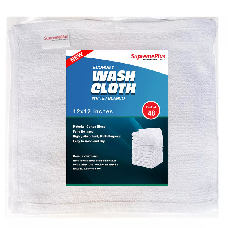 Economy White Wash Cloth Towels - 12" x 12"