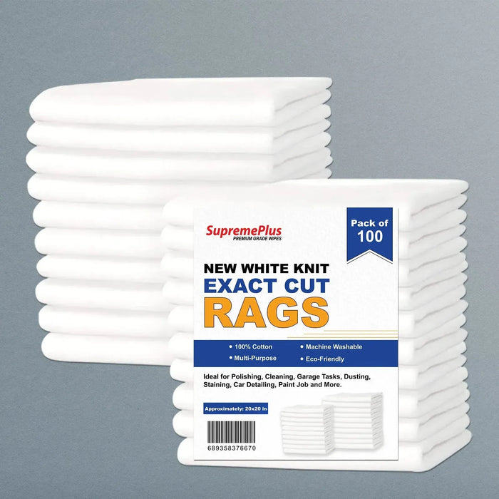 New White T-Shirt Exact Cut Rags - 100 Pcs Pack - Wiping Hub
