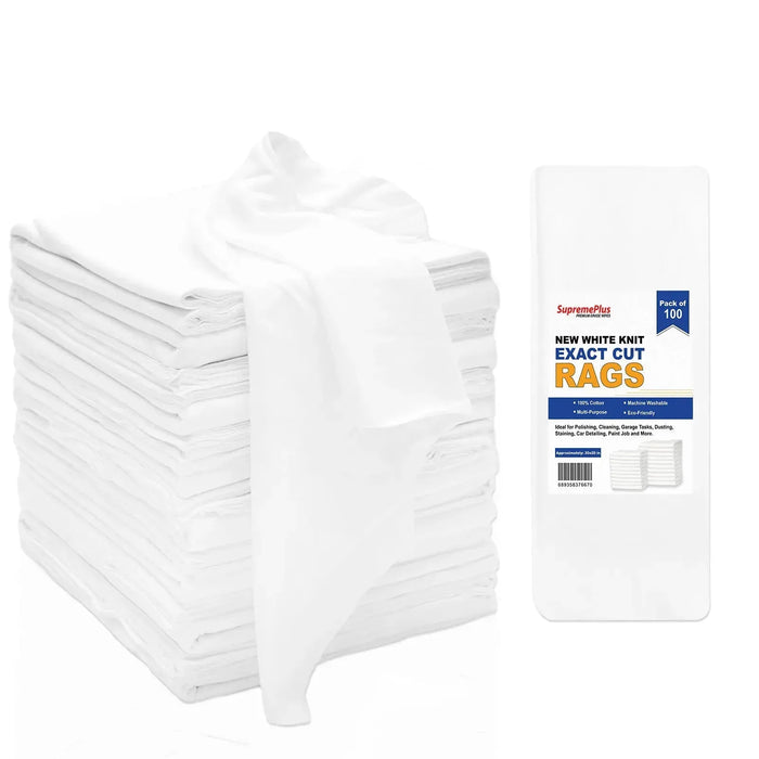 New White T-Shirt Exact Cut Rags - 100 Pcs Pack - Wiping Hub