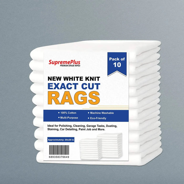 New White T-Shirt Exact Cut Rags - 10 Pcs Pack - Wiping Hub