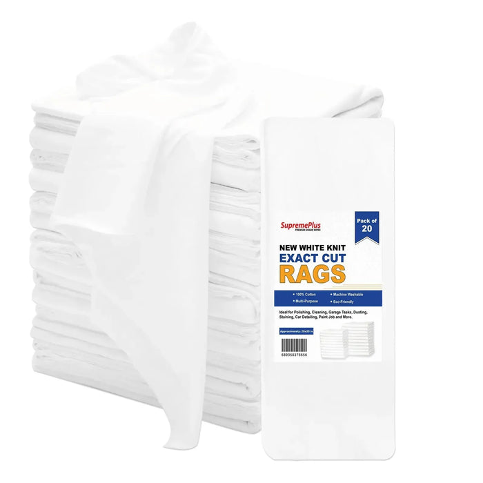 New White T-Shirt Exact Cut Rags - 20 Pcs Pack - Wiping Hub