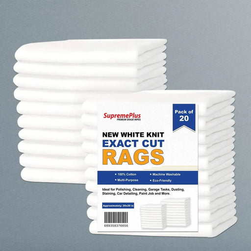 New White T-Shirt Exact Cut Rags - 20 Pcs Pack - Wiping Hub