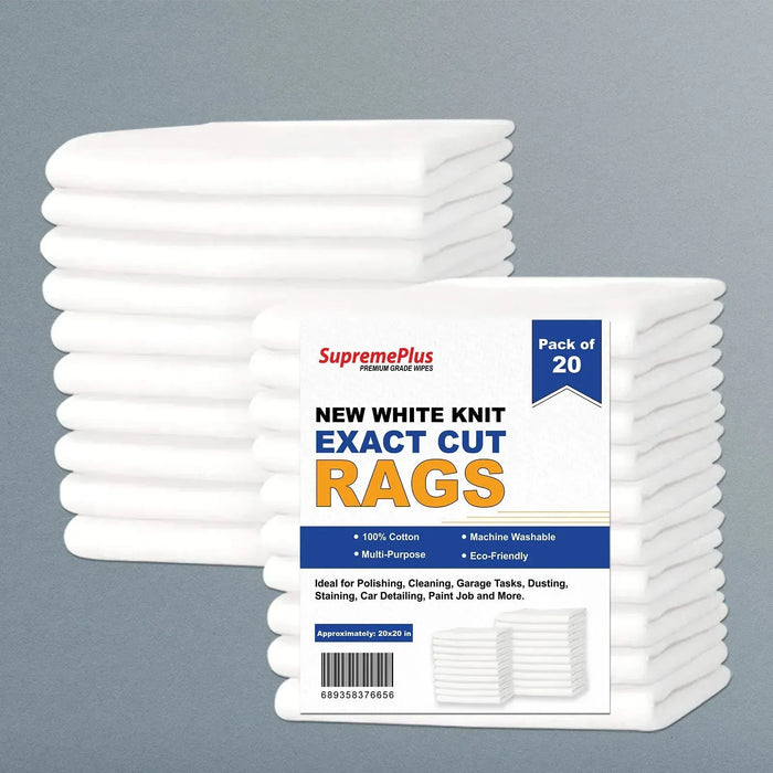 New White T-Shirt Exact Cut Rags - 20 Pcs Pack - Wiping Hub