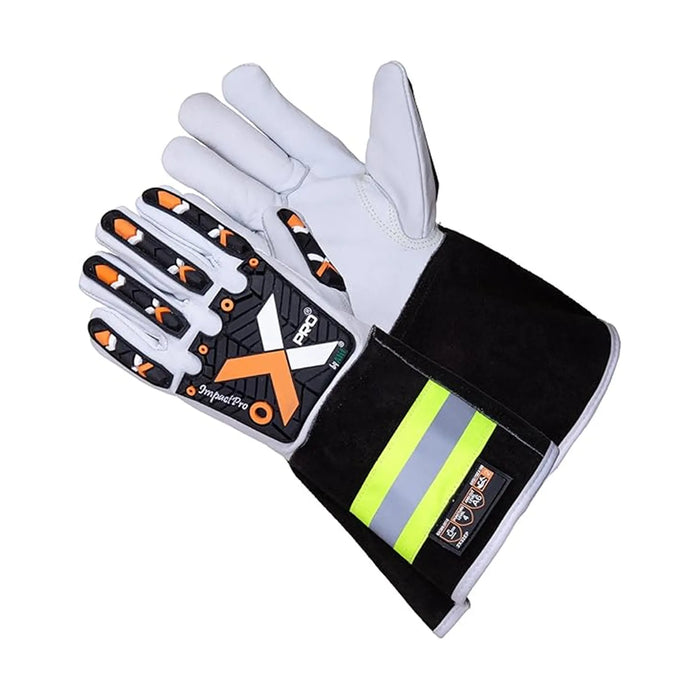 Goatskin Leather Cut Impact Resistant Gloves Hi Viz Black Cuff White Black - Wiping Hub
