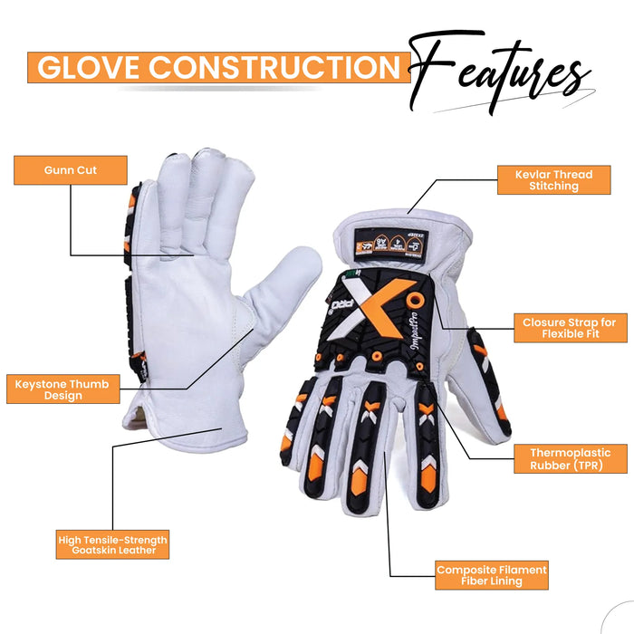 Goatskin Leather Cut Resistant Impact Gloves White Black - Infographics - Wiping Hub