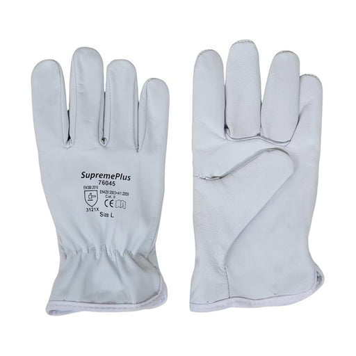 Goatskin Leather Driver Gloves - White - L, XL, 2XL