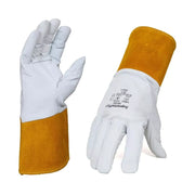 Grain Cowhide Leather MIG Welding Gloves with Extended Yellow Cuff - White - L, XL, 2XL - Wiping Hub