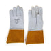 Grain Cowhide Leather MIG Welding Gloves with Extended Yellow Cuff - White - L, XL, 2XL