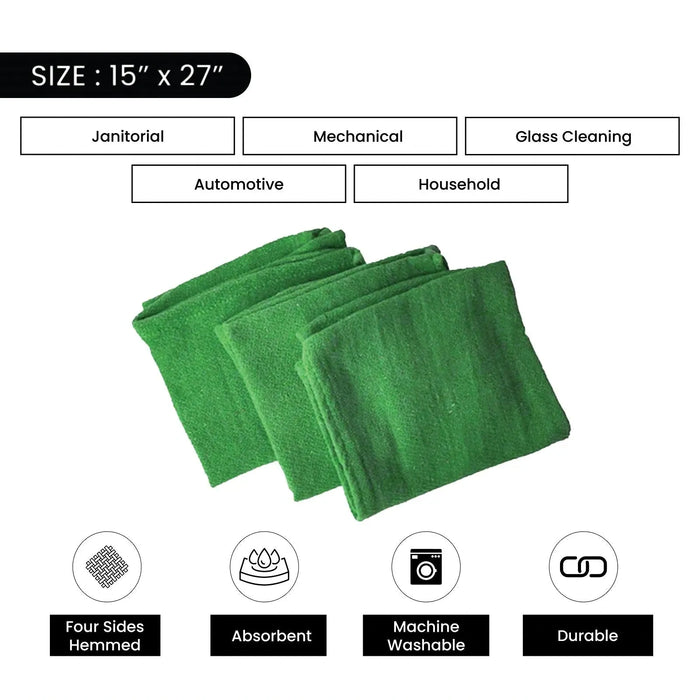 Premium Green Huck Towels - 15" x 27" - Wiping Hub
