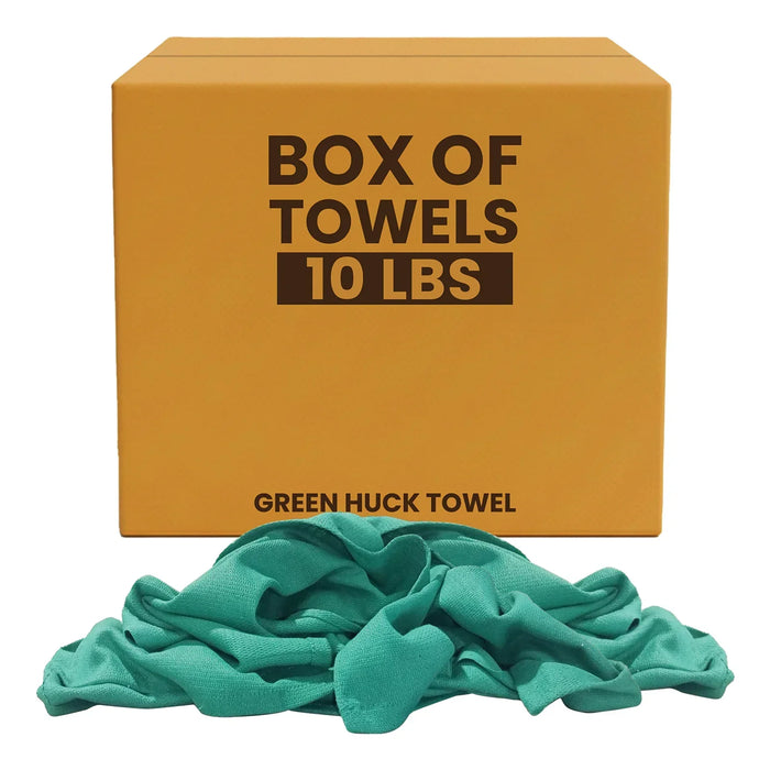 Recycled Green Huck Cleaning Towels - 10 lbs. Box - Wiping Hub