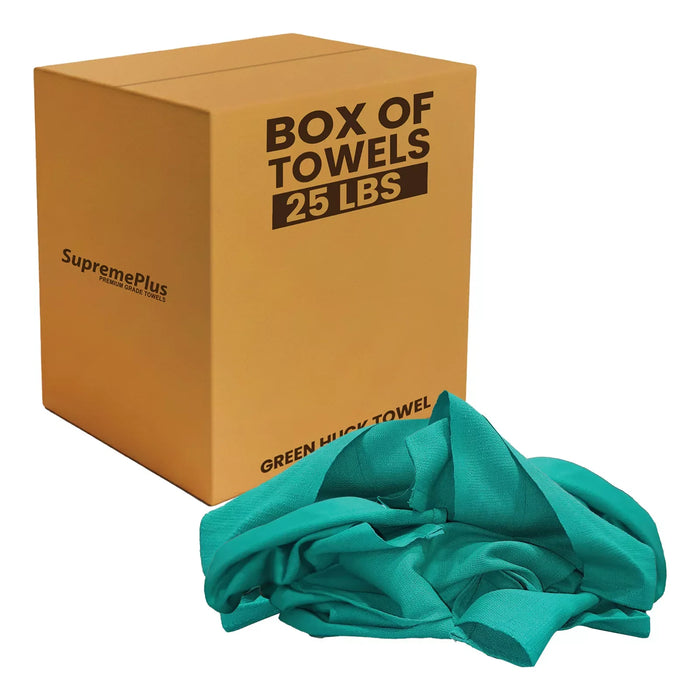 Recycled Green Huck Cleaning Towels - 25 lbs. Box - Wiping Hub