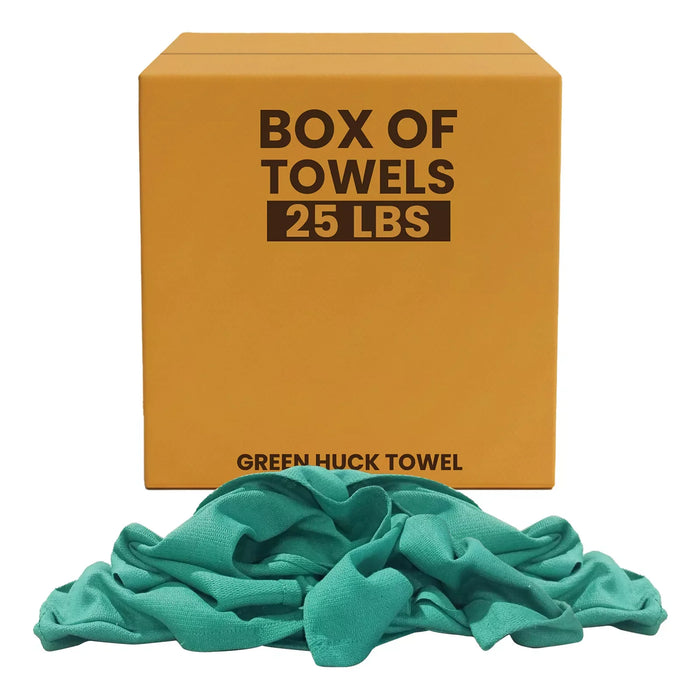 Recycled Green Huck Cleaning Towels - 25 lbs. Box - Wiping Hub