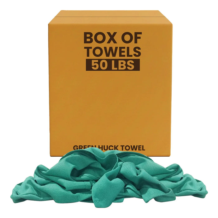 Recycled Green Huck Cleaning Towels - 50 lbs. Box - Wiping Hub