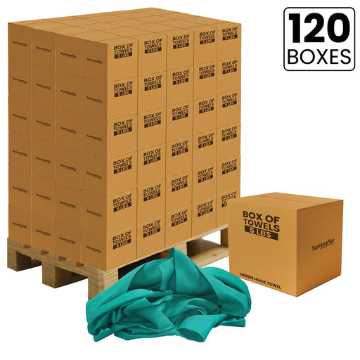 Green Huck Cleaning Cloth - 600 lbs Pallet - 120 x 5 lbs Boxes - Wiping Hub