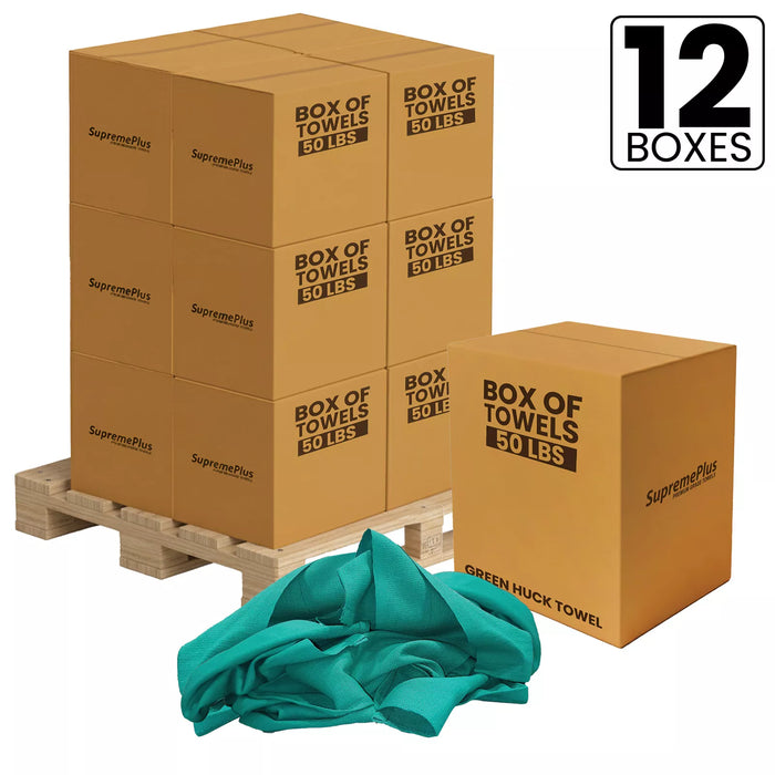 Recycled Green Huck Cleaning Towels - 600 lbs. Pallet - 12 x 50 lbs. Boxes - Wiping Hub