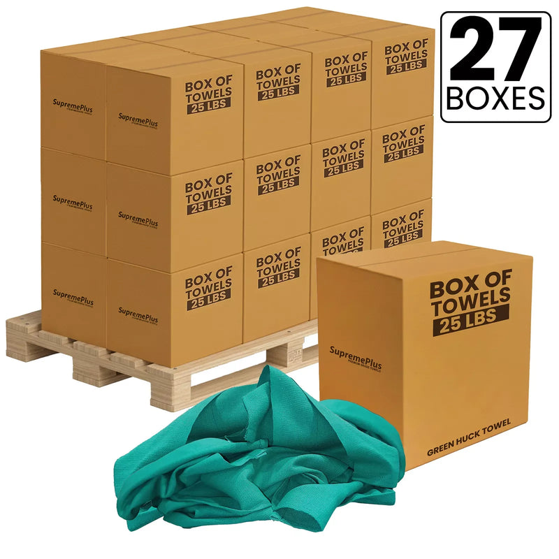 Recycled Green Huck Cleaning Towels - 675 lbs. Pallet - 27 x 25 lbs. Boxes - Wiping Hub