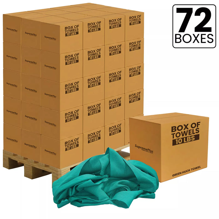 Recycled Green Huck Cleaning Towels - 720 lbs. Pallet - 72 x 10 lbs. Boxes - Wiping Hub