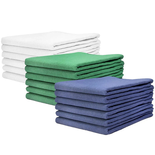 Premium Huck Towels - 15" x 27" (Blue, Green, White)