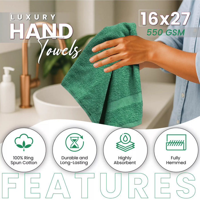 Premium Green Hand Towels - 16" x 27"