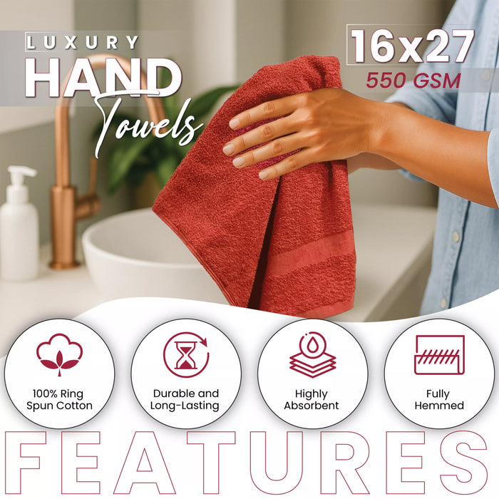 Premium Red Hand Towels - 16" x 27"